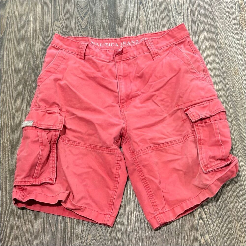 Nautica Jeans Co. Mens Cargo Shorts Mid Rise 100% Cotton Pink Plus Size 34W
